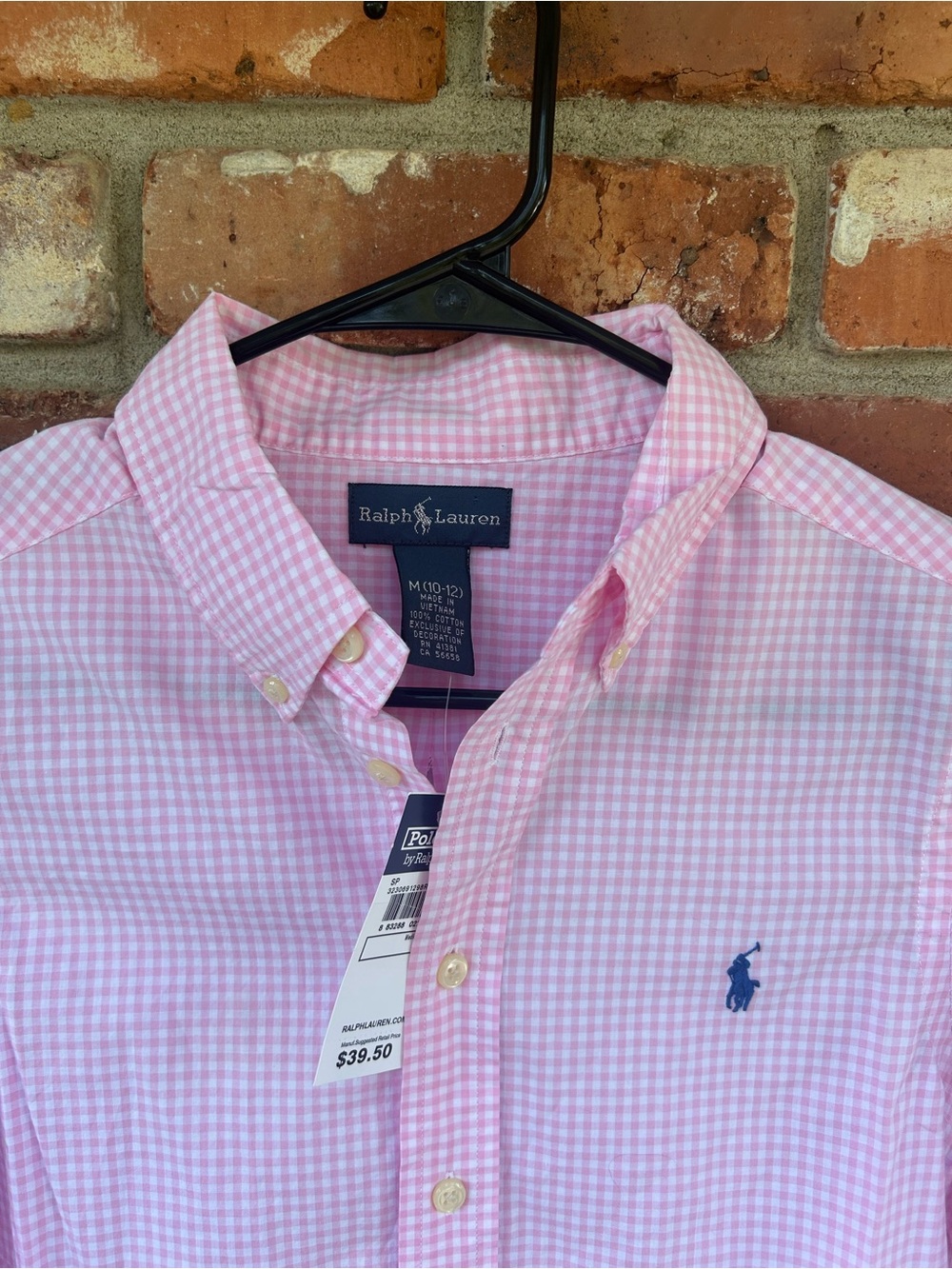 Ralph Lauren NWT Boys Pink Gingham Button-Down Shirt M (10-12)